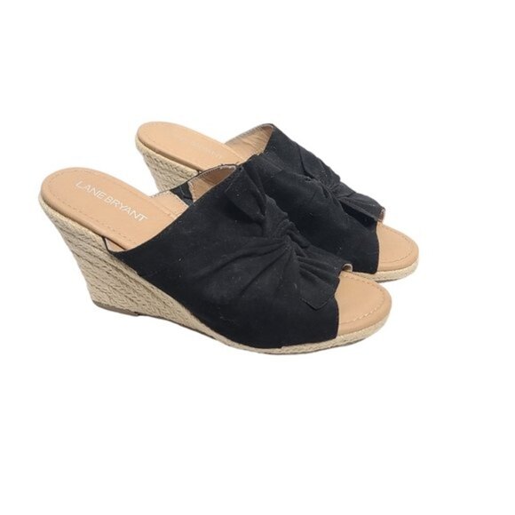 Lane Bryant Black Fabric Espadrilles Wedges 10 - Picture 1 of 12
